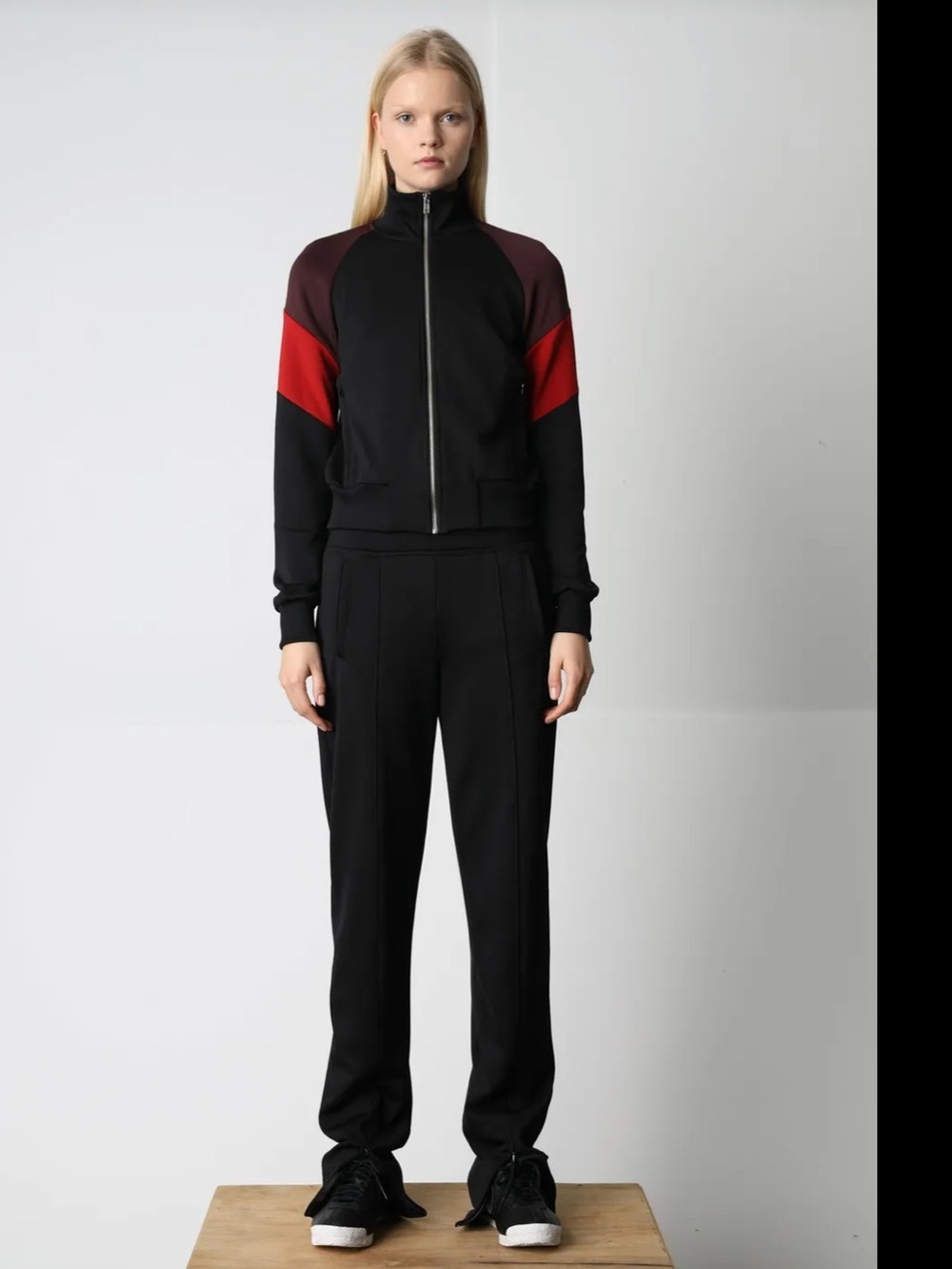 A.L.C. Rio Black Burgundy Red Colorblock Zip Track Jacket Size L